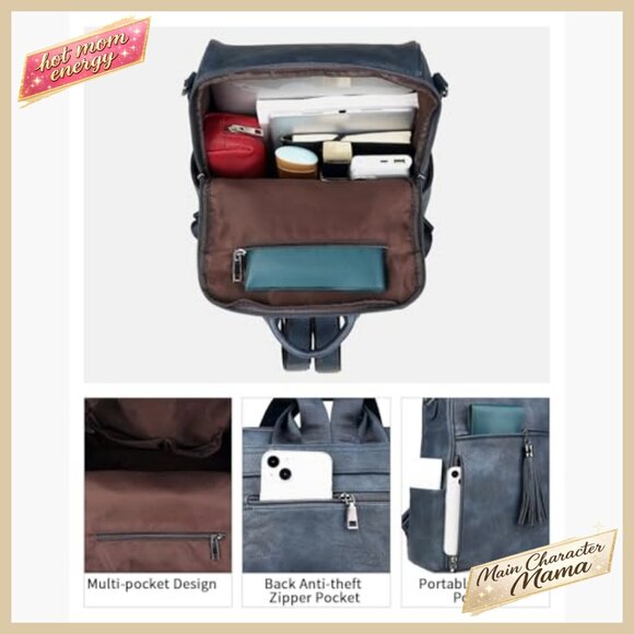 Faux Leather Backpack Purse Convertible Shoulder Bag Retro Chic Travel Daypack main image 6